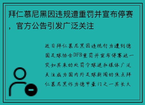 拜仁慕尼黑因违规遭重罚并宣布停赛，官方公告引发广泛关注